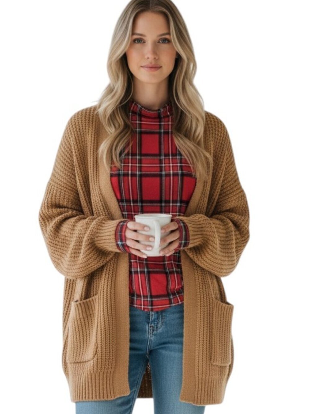 Womens Plus Size XXL Top Red Tartan Plaid Mock Neck Stretch Thin Lightweight